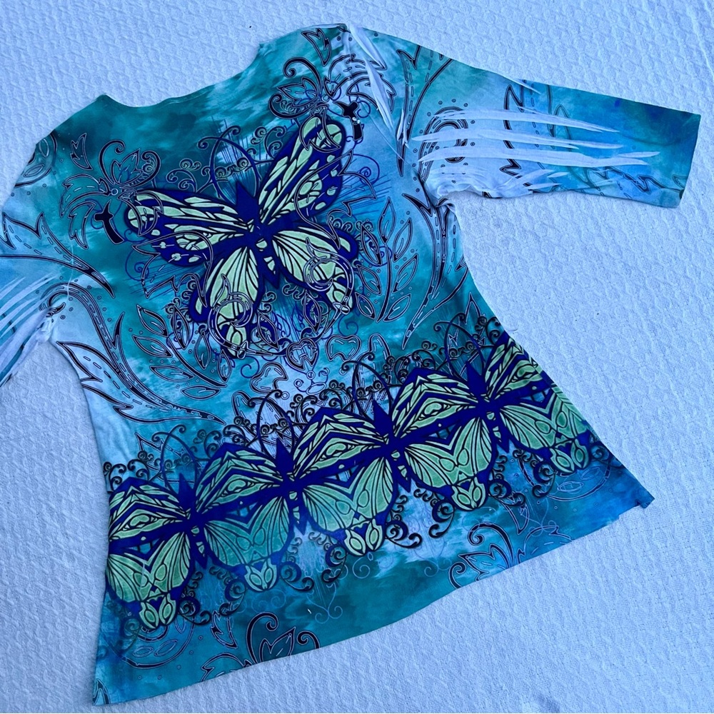 JM Collection Multicolor Butterfly Print Top
